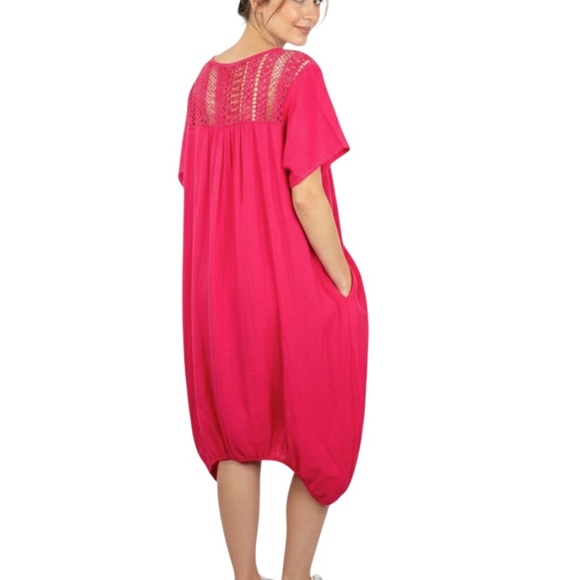 Bella Dresses & Skirts - Bella pure Italian linen watermelon pink bubble hem lagenlook summer dress